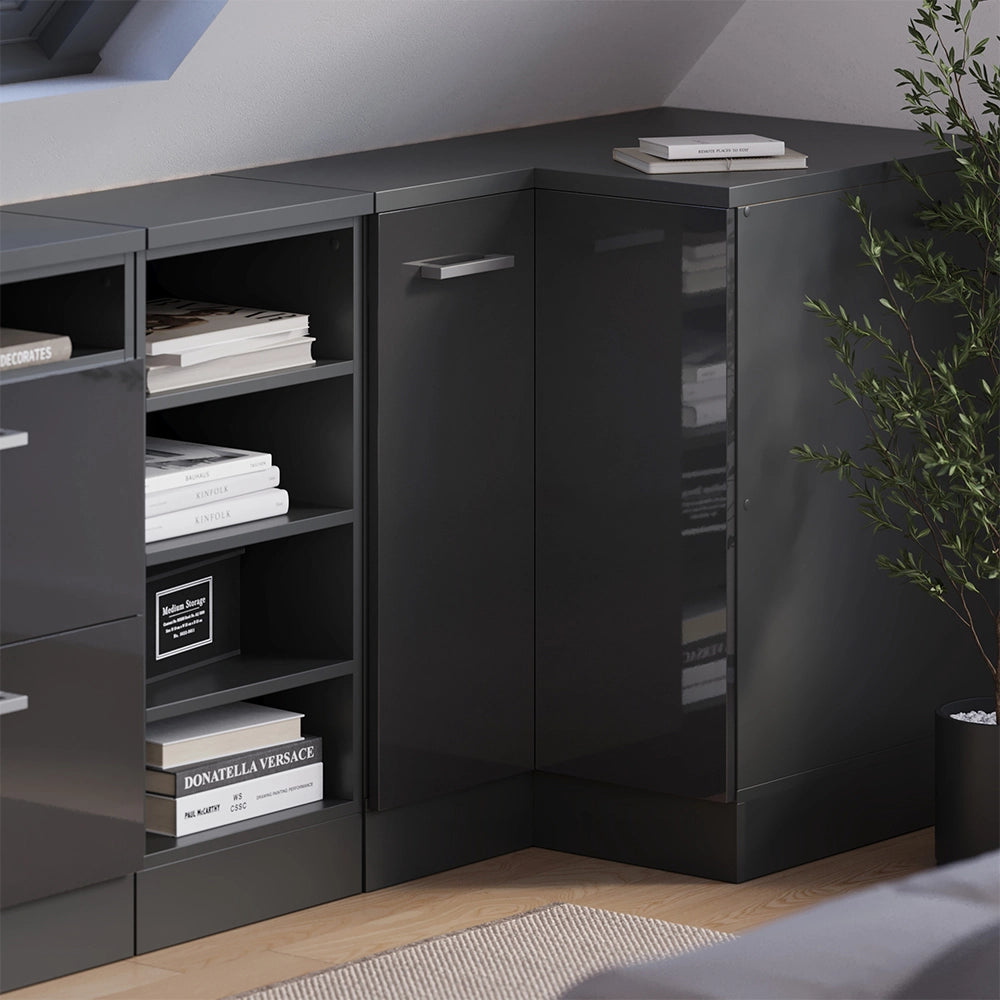 Mobile sottotetto Mobile angolare Rion Antracite lucido/Antracite 75.6 x 83.8 cm con 1 porta, carcassa dell’armadio profondità 60 cm Vicco