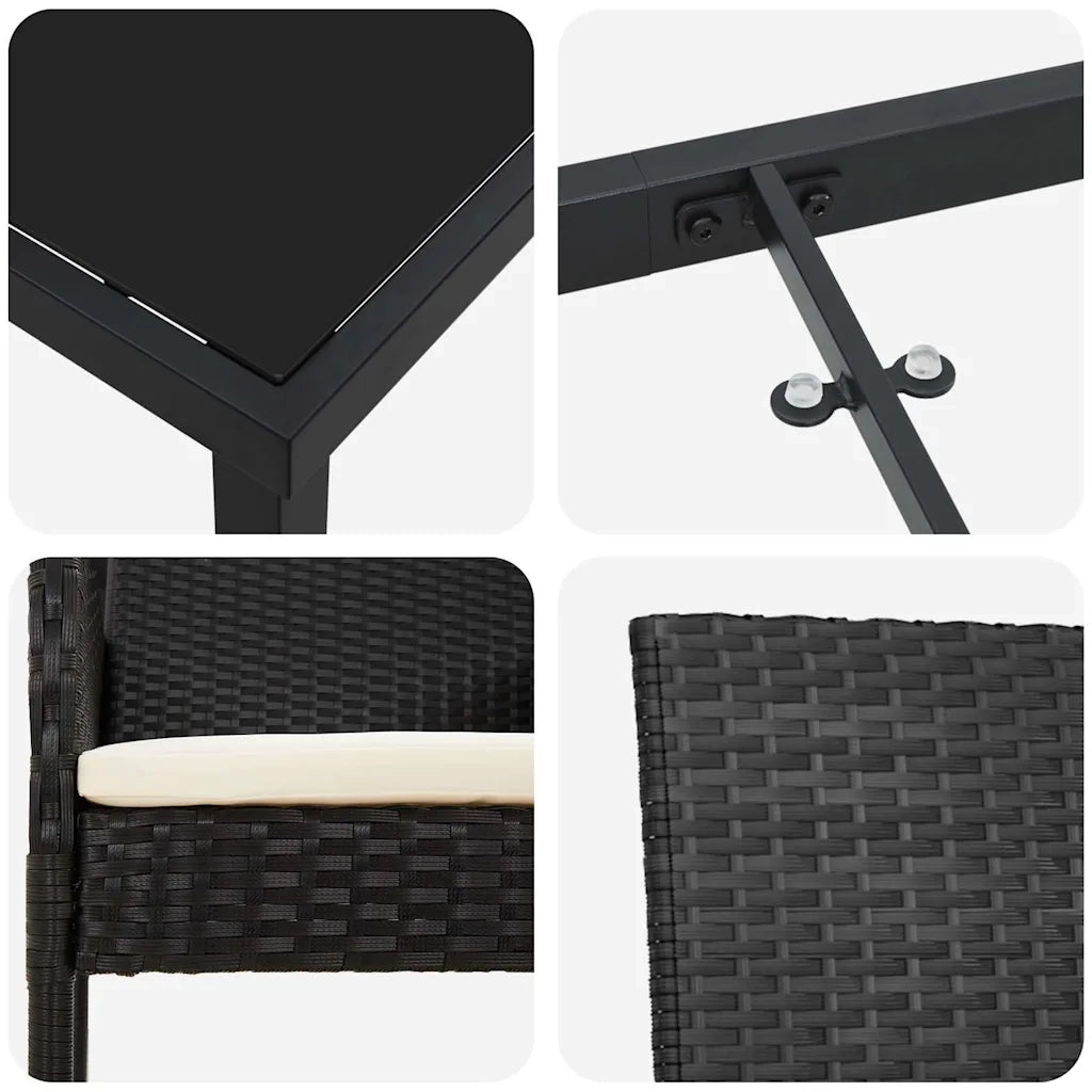 Set da Pranzo per Giardino con cuscino 5 pcs Nero polyrattan 3380100