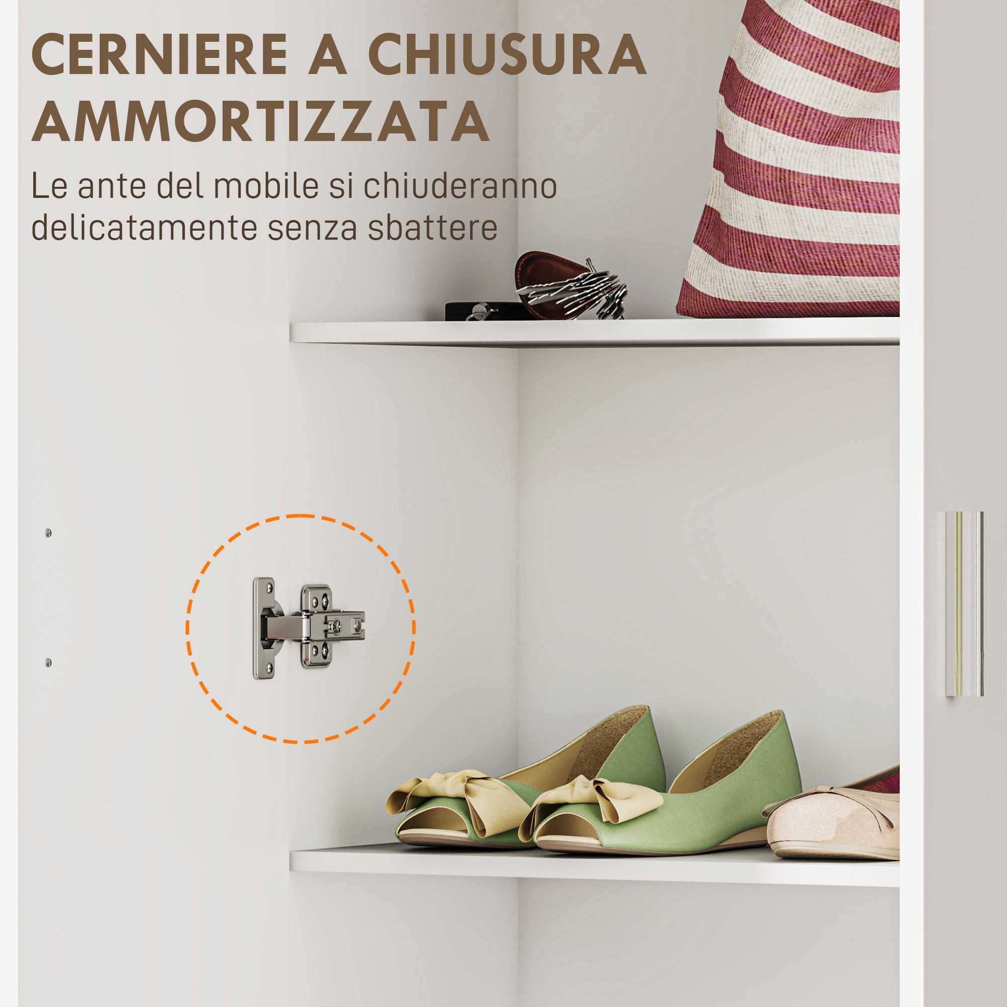 Credenza Mobile Alto Cucina  Multiuso 60x31.5x165 cm in Legno Bianco