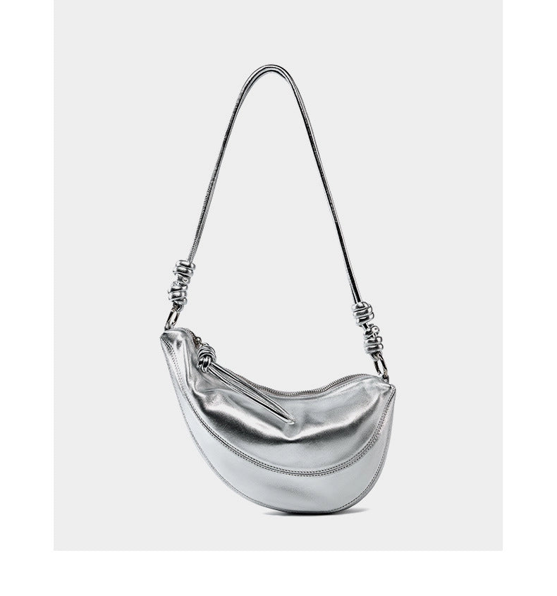 Borsa a tracolla da donna in vera pelle, graziosa borsa firmata color argento