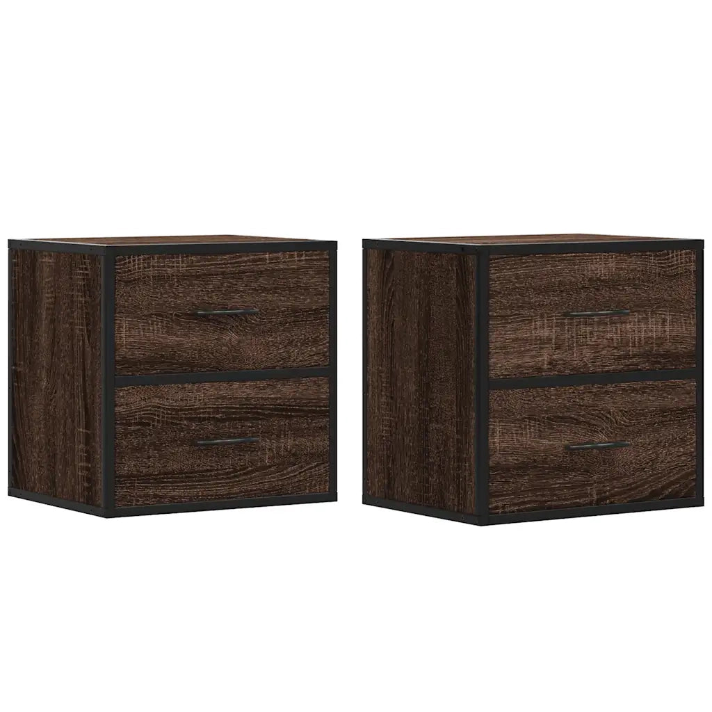 Set di 2 Comodini | Armadio da Notte | Mobiletto da notte a Muro Rovere Marrone 40x31x39,5 cm