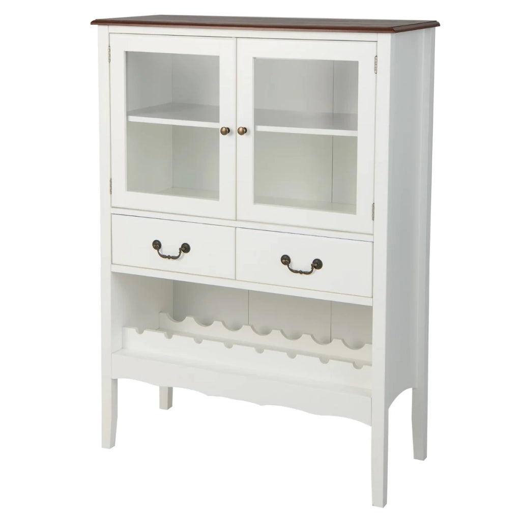Credenza da cucina con 2 ante in vetro 2 cassetti e ripiano regolabile 90 x 40 x 126,5 cm in legno di pino bianco 20_0019560