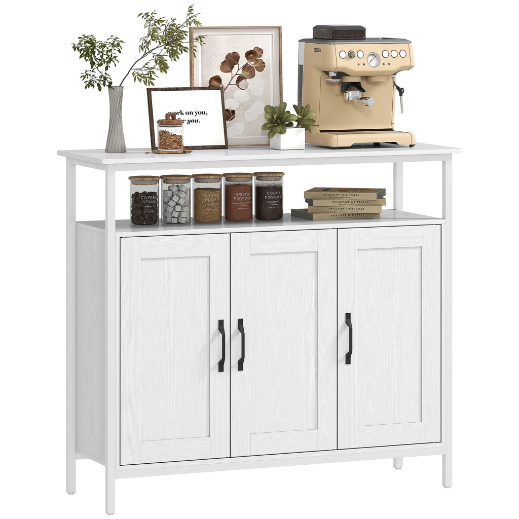 Credenza Bianco con Ripiano Aperto e 2 Ante ¨C Zephmum ¨C Legno e Acciaio 100x35x88 cm