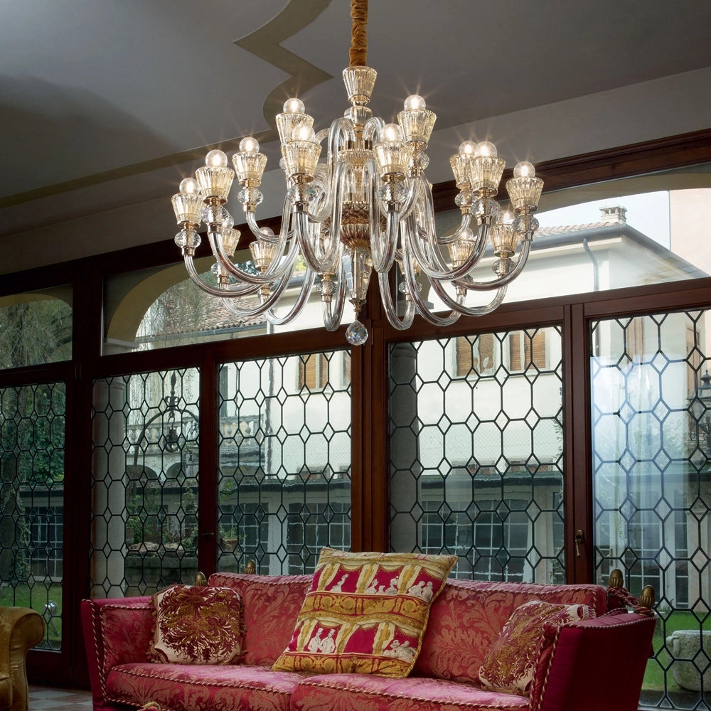 Lampadario Classico Strauss Vetro Oro 18 Luci E14