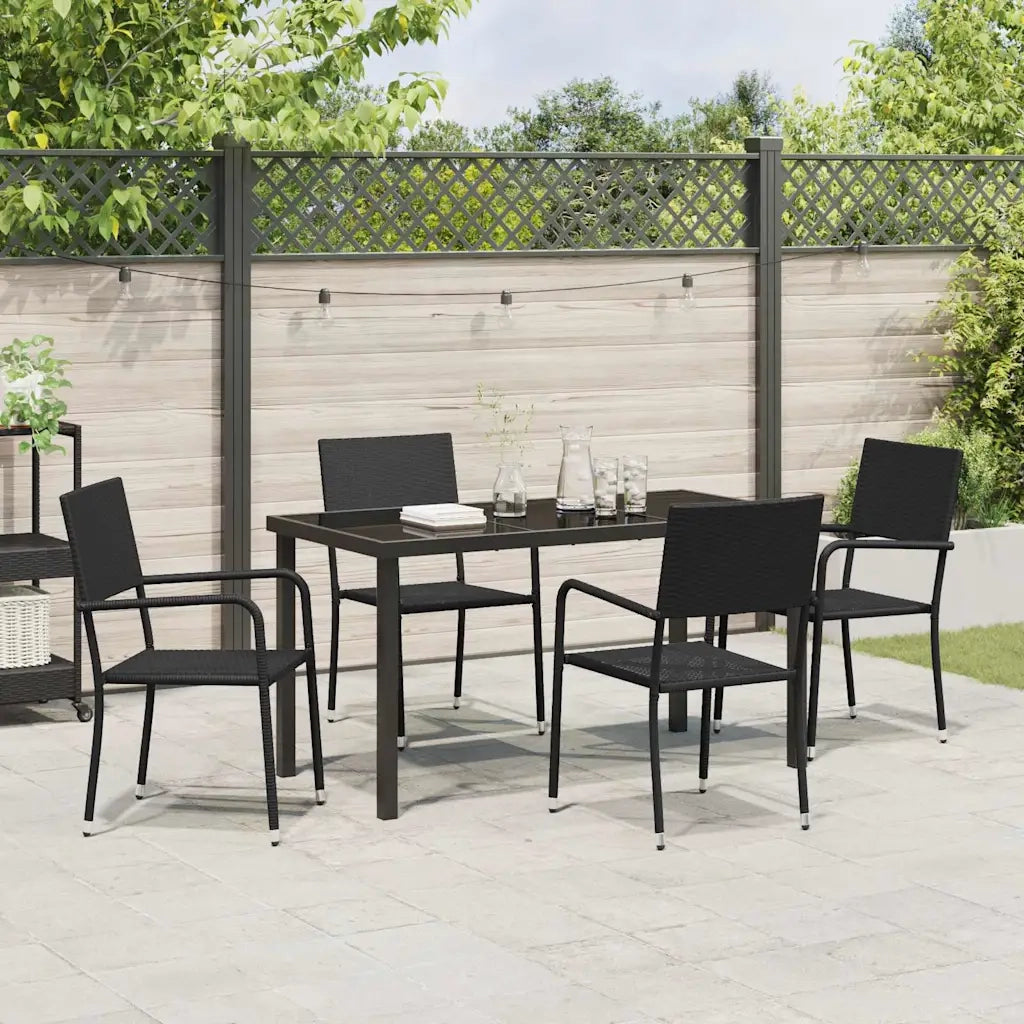 Set da Pranzo per Giardino con cuscino 5 pcs Nero polyrattan