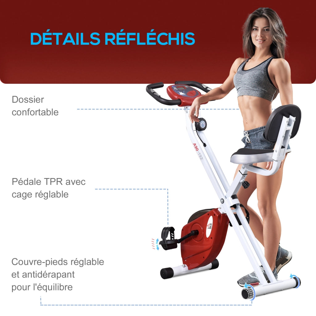 Bicicletta da camera pieghevole ¨C zephmum ¨C 8 livelli resistenza magnetica con schienale e sella regolabili, schermo LCD multifunzione, sensore frequenza cardiaca