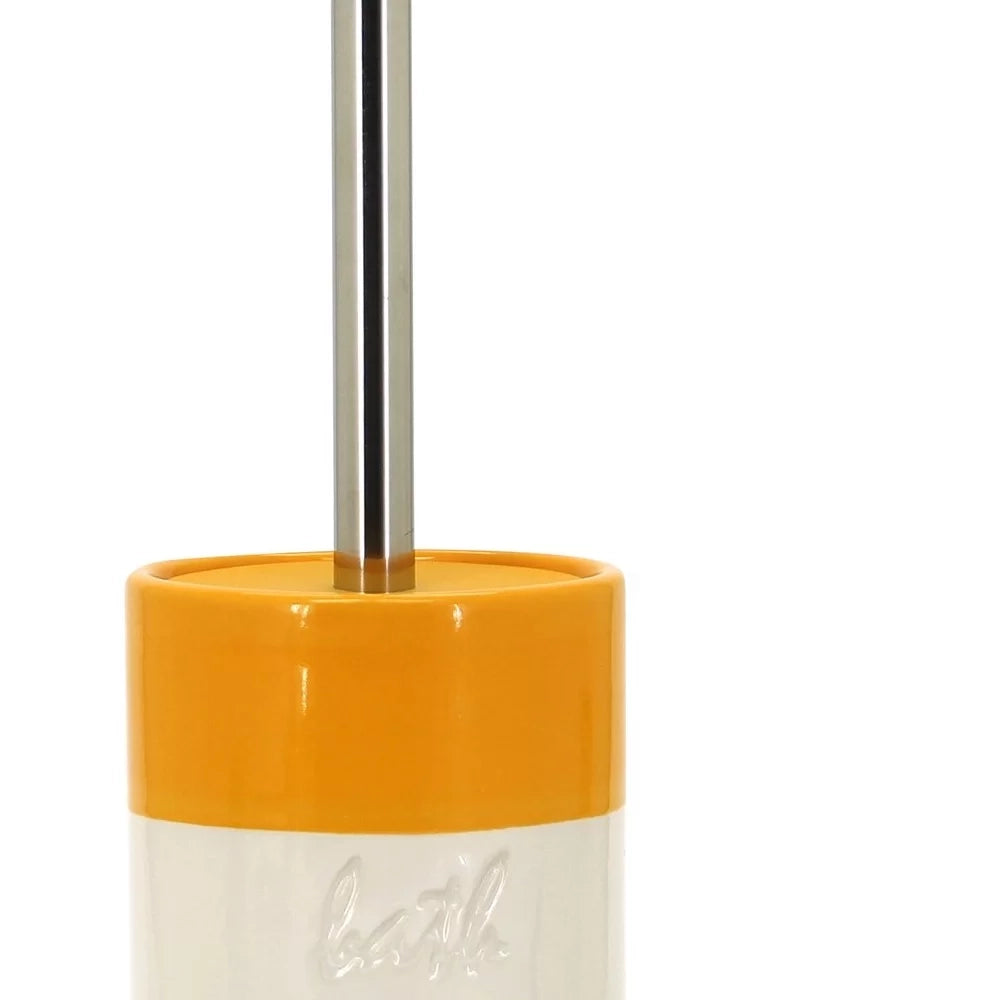 Portascopino in ceramica giallo/bianco - serie Bath