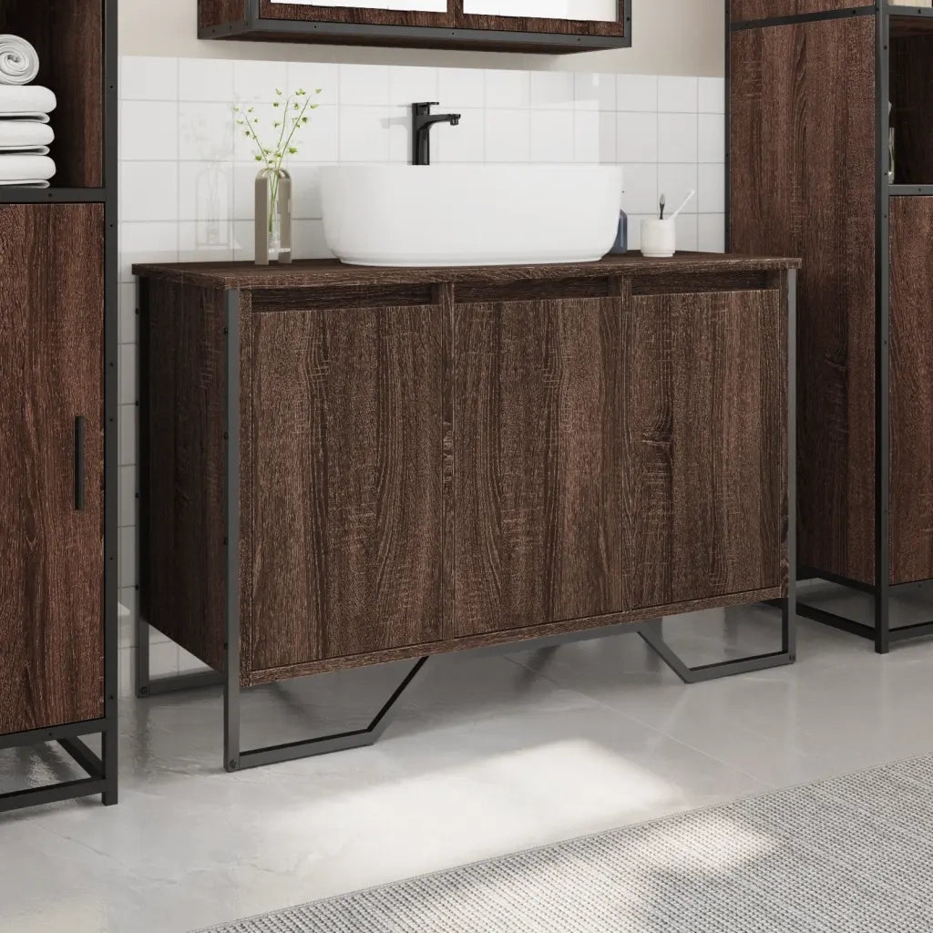 Mobile Lavabo Bagno-Armadietto da bagno Rovere Marrone 91x35x60cm in Truciolato 661670