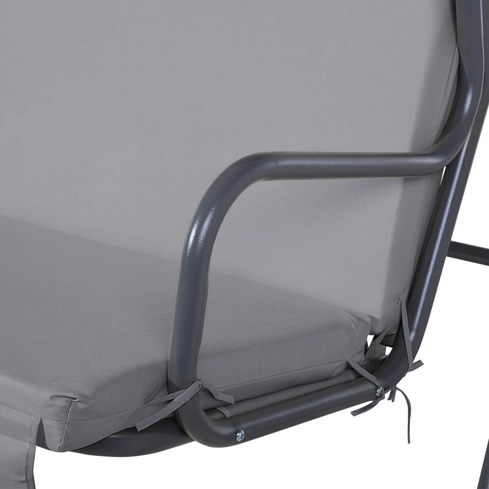 Altalena per patio con struttura in acciaio grigio chiaro a 3 posti