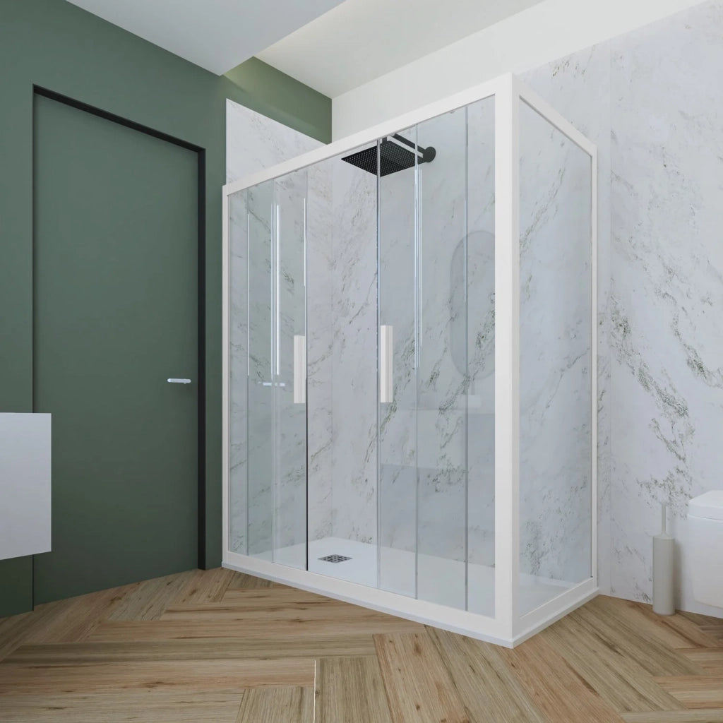 Box doccia 2 ante scorrevoli 80x130 CM H 200 Vetro Trasparente Profilo Bianco Matt mod. Glam Duo