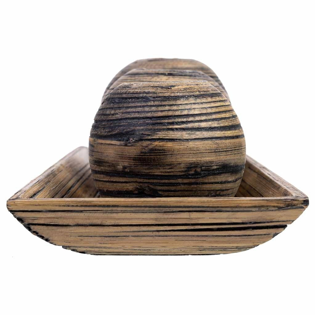 Set vassoio e 3 portacandele in legno di bambù marrone 33x13x3h cm