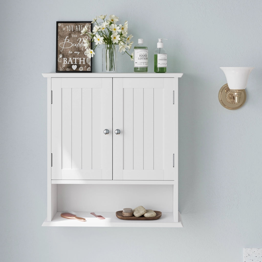 Armadietto da bagno sospeso bianco in MDF con ripiani regolabili
