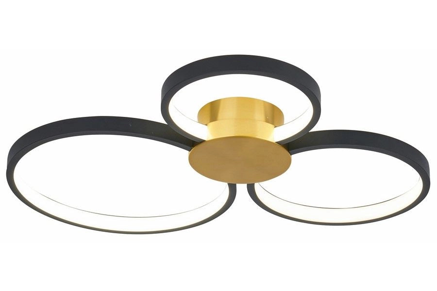 Plafoniera LED 3 anelli nero oro Condida 24W Reality