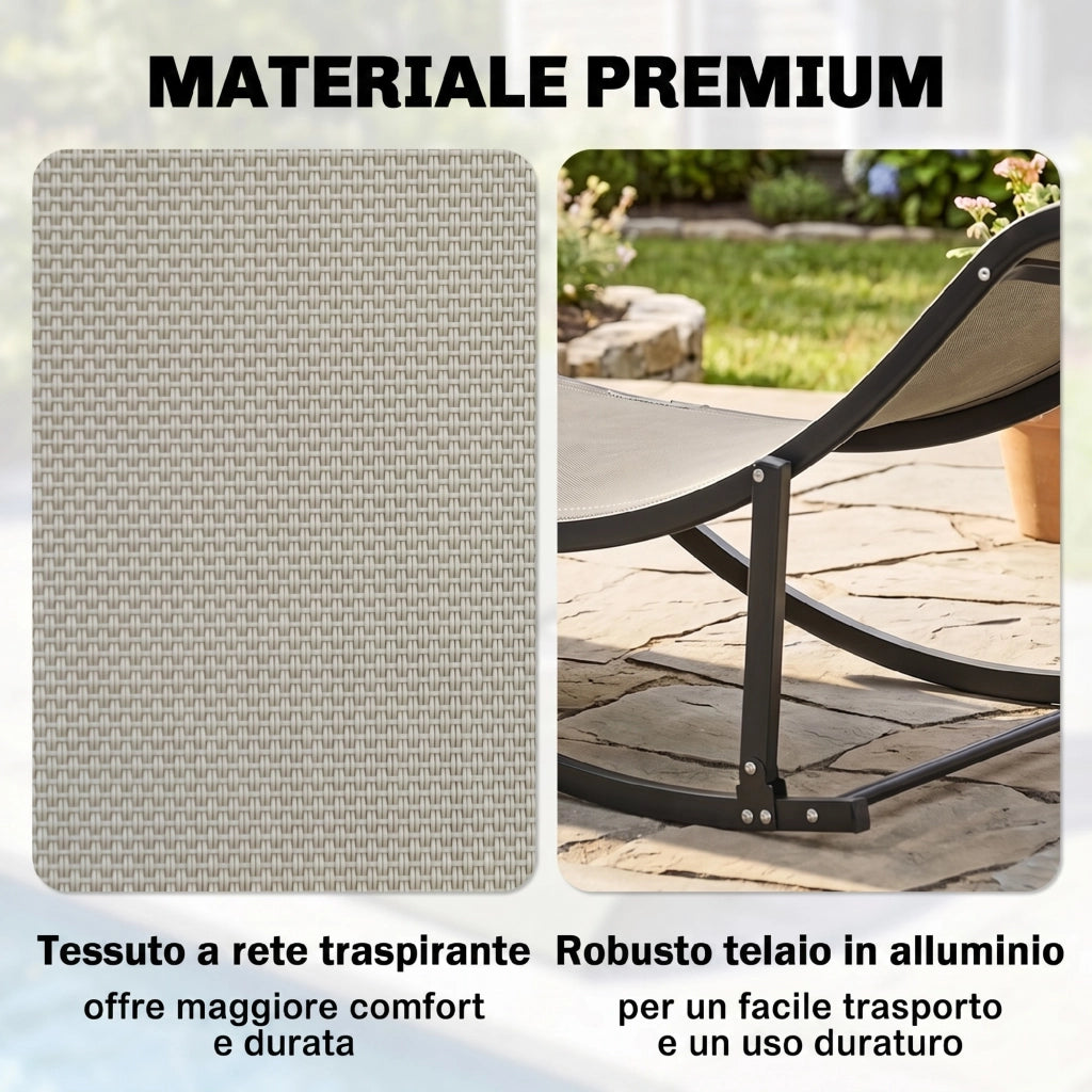 Set 2 Sdraio da Giardino Pieghevoli, Lettino Prendisole in Alluminio e Textilene, 61x165x63cm