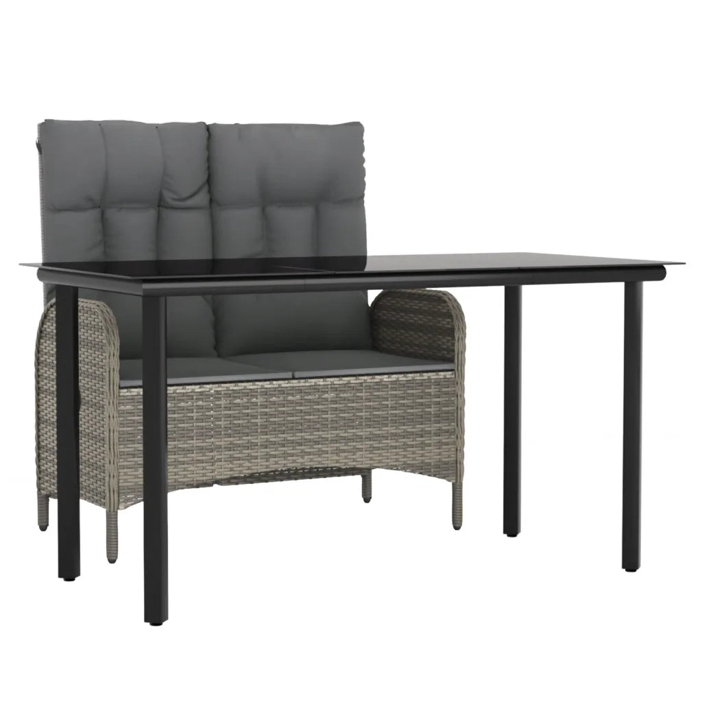 Set da Pranzo da Giardino 2 pz con Cuscini in Polyrattan Grigio