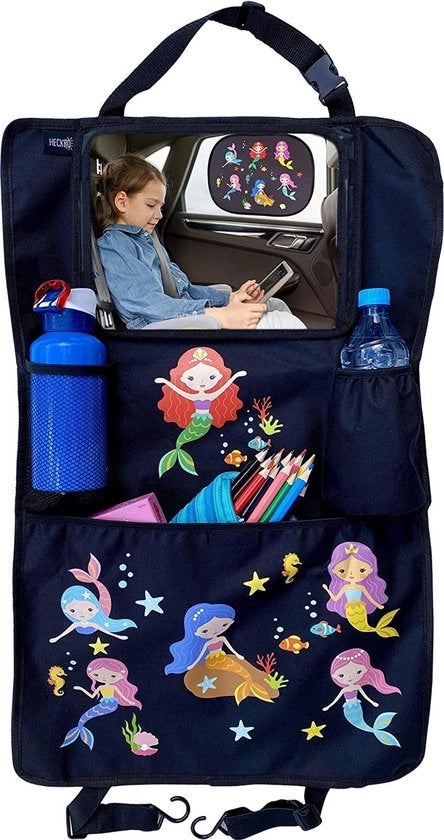 1 x Organizzatore di protezione per auto con supporto per tablet regolabile con pellicola tattile per schermi da 20 pollici massimo – tema sirena del mare – universale – 70 x 45 cm – inclusa tasca termica + rete elastica estensibile