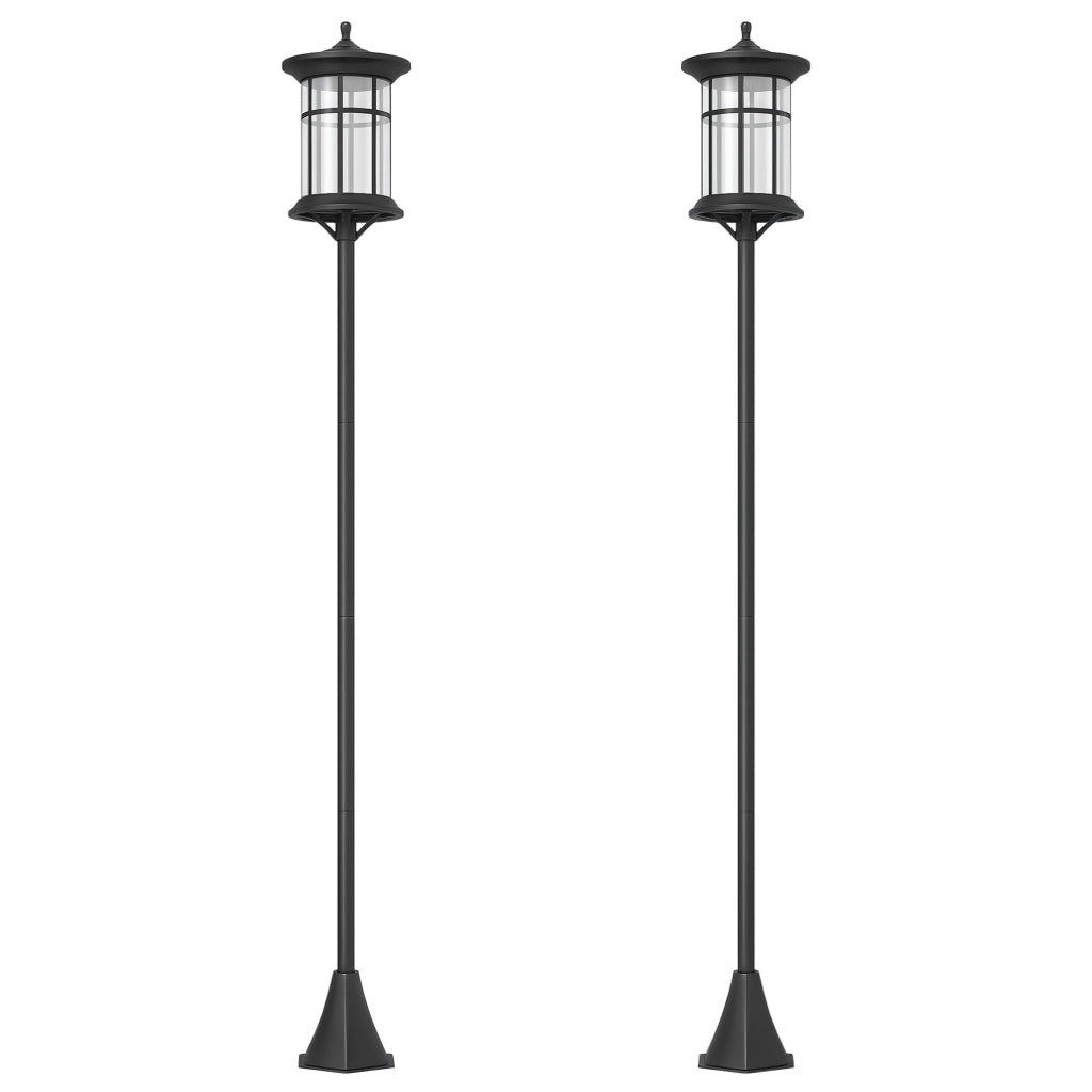 Set 2 Lampioni Solari da Giardino ¨C zephmum ¨C Acciaio Inox e ABS, Nero, 23.5x23.5x184 cm