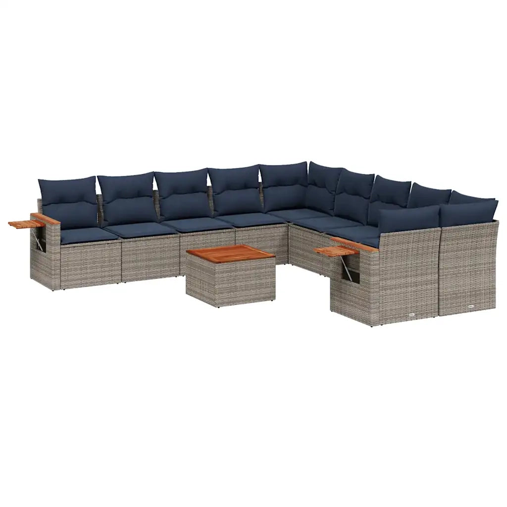Set Divani da Giardino 11 pz con Cuscini in Polyrattan Grigio 3227202