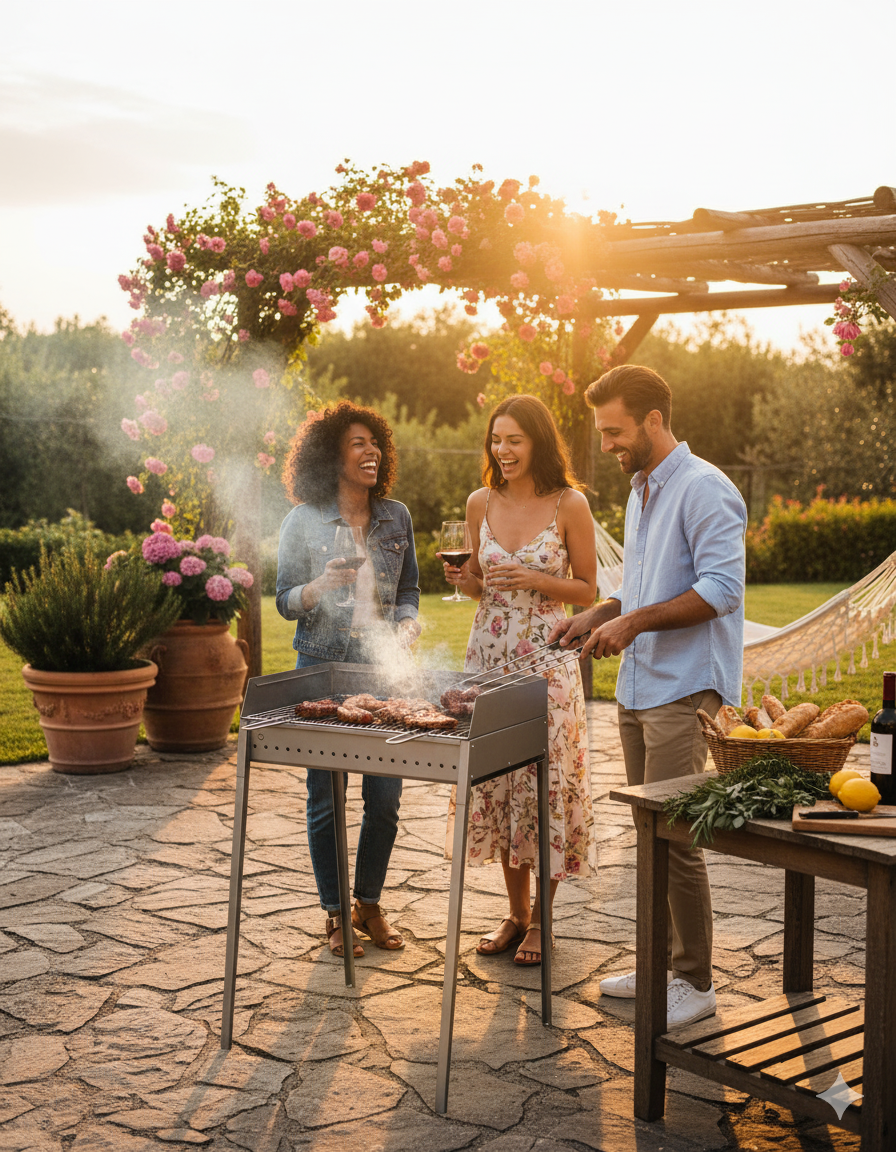 Barbecue a Carbone Carbonella 60x40 cm in Acciaio Lisa Luxury Stromboli