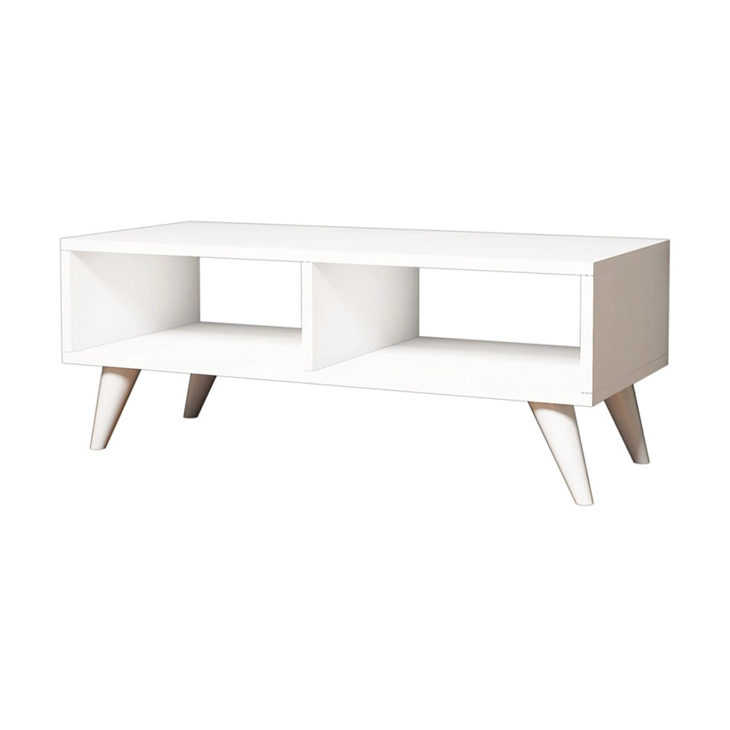 Mobile Porta TV 'Aaskov' - Larghezza 90 cm - Consolle Basso a 2 Scomparti Aperti - Bianco [en.casa]