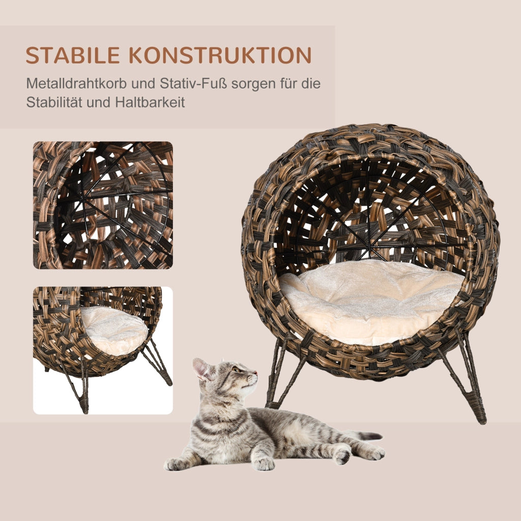 Casetta Gatti in Rattan con Cuscino Piedi Alzati ¨C zephmum ¨C Marrone ?52x58 cm