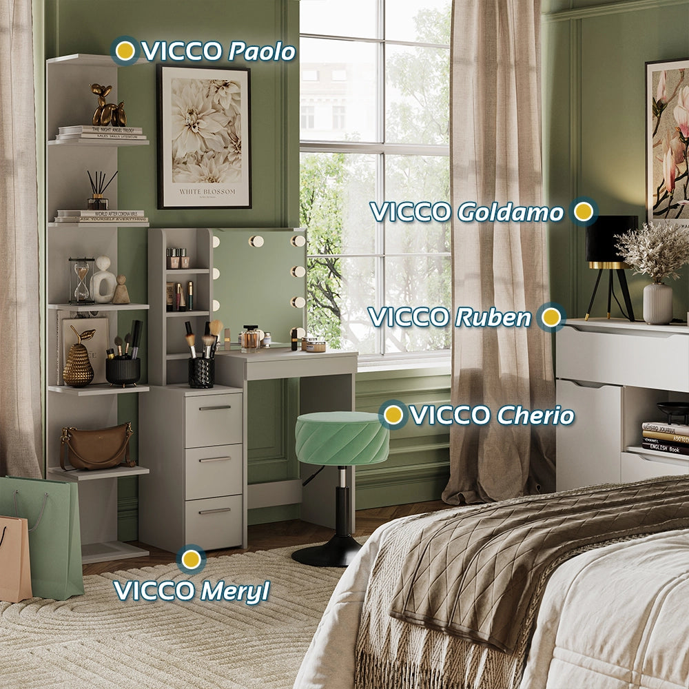 Vicco Tavolo da toeletta Bianco 80 cm con illuminazione a LED