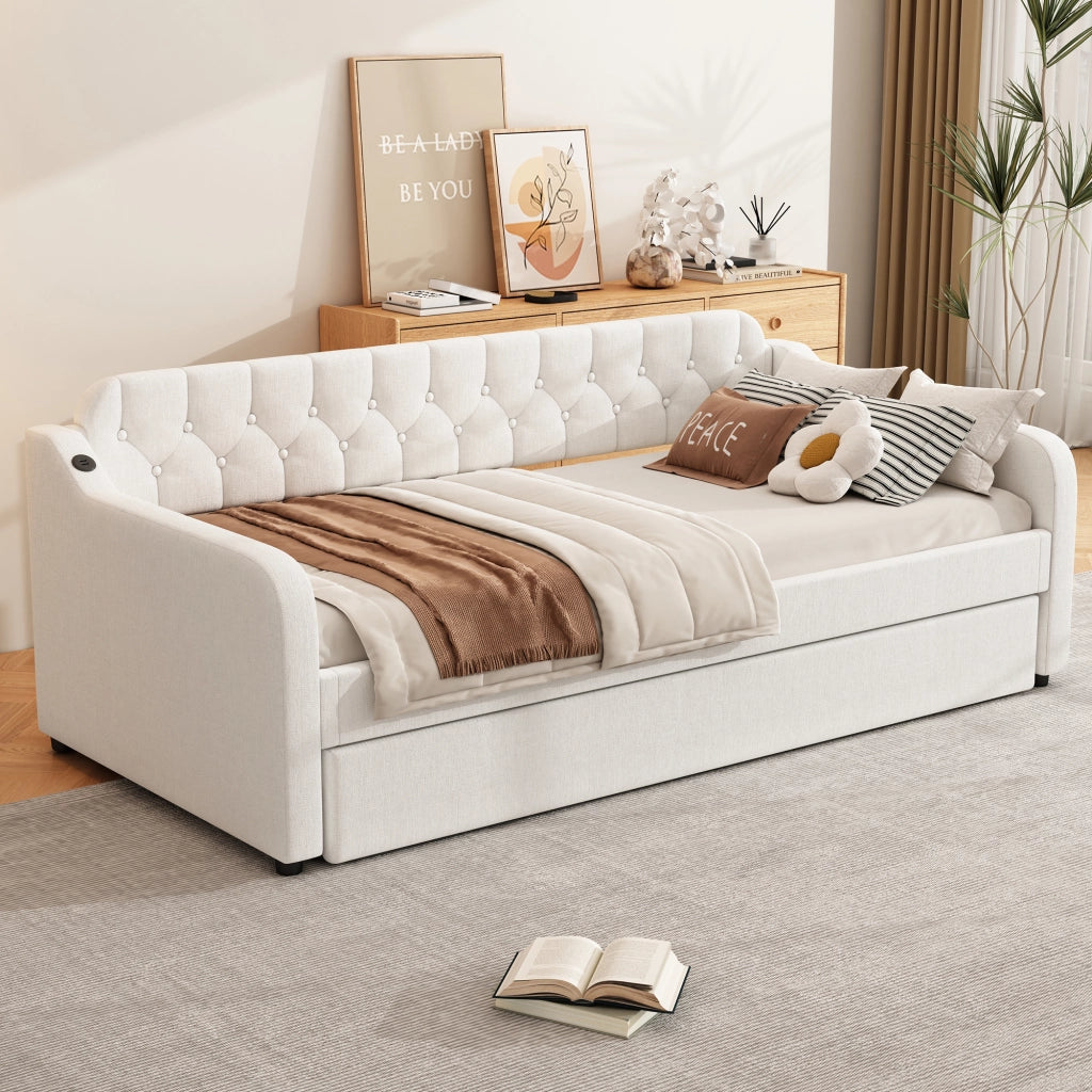 Divano letto estraibile - Zephmum- 90*200cm- beige- USB-Anschluss