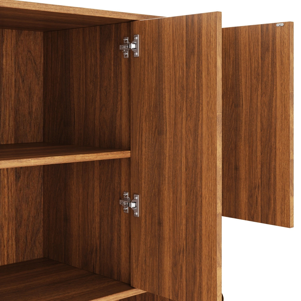 Credenza alta con 8 ante e LED, per sala da pranzo e soggiorno, in MDF e PE-rattan, naturale, 106 × 40 × 178 cm