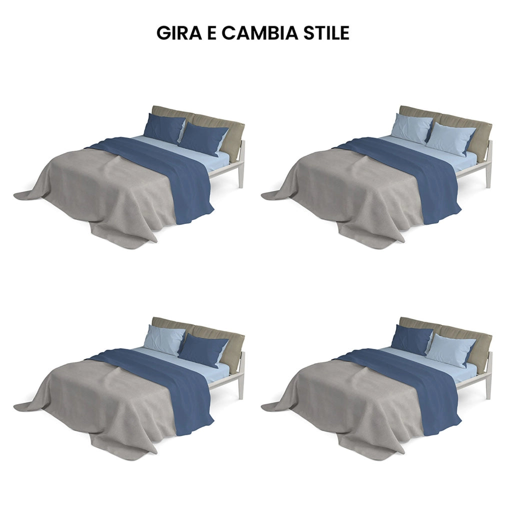 Set Lenzuola Singolo Sopra Sotto e Federe Doubleface Avio/Azzurro