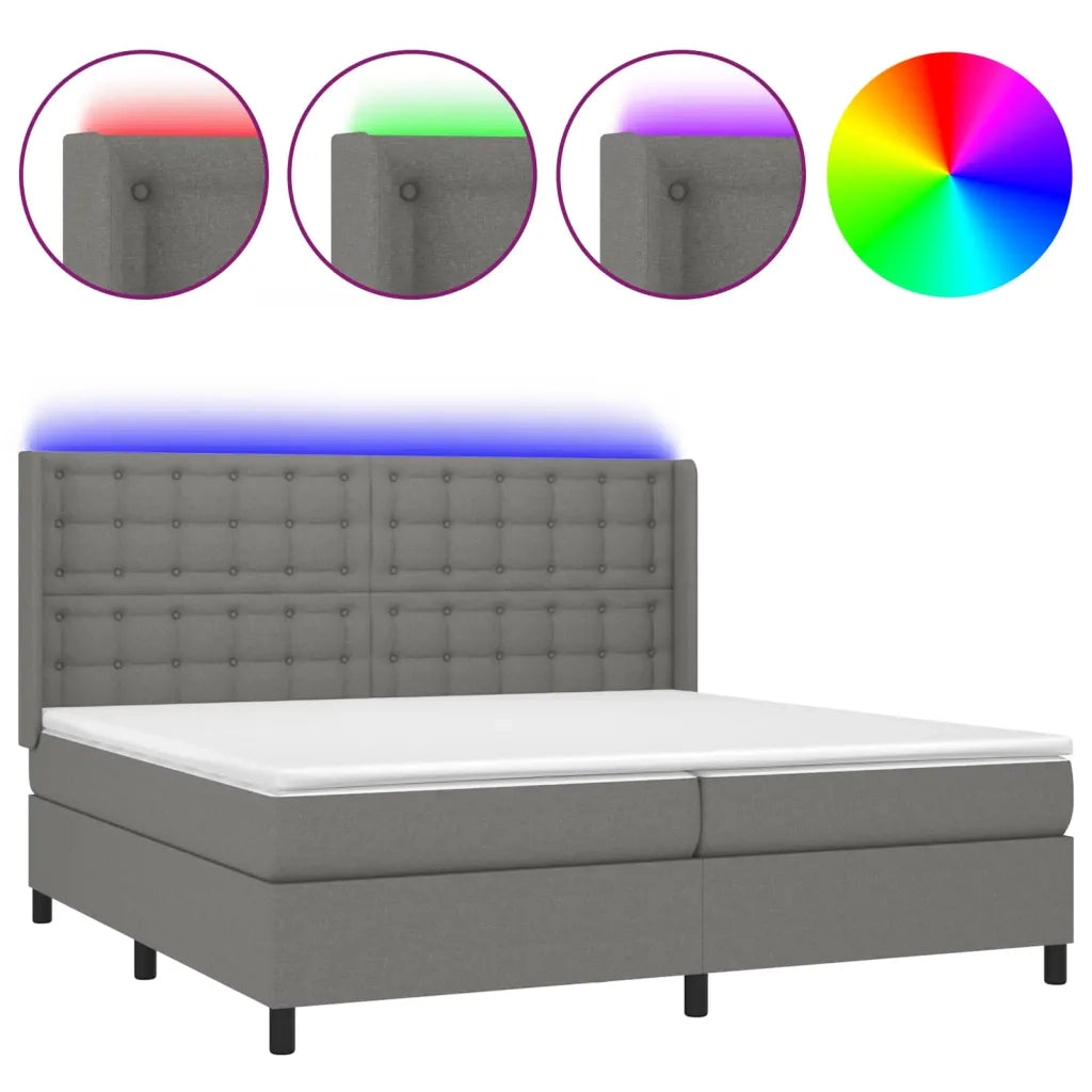 Letto a Molle Materasso e LED Grigio Scuro 200x200cm in Tessuto cod mxl 63420