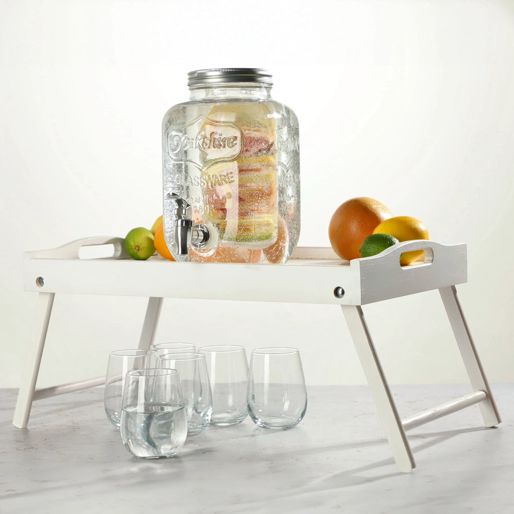 Barattolo KADAX con rubinetto da 4 litri in vetro con inserto per bevande come acqua, limonata e succo di frutta.