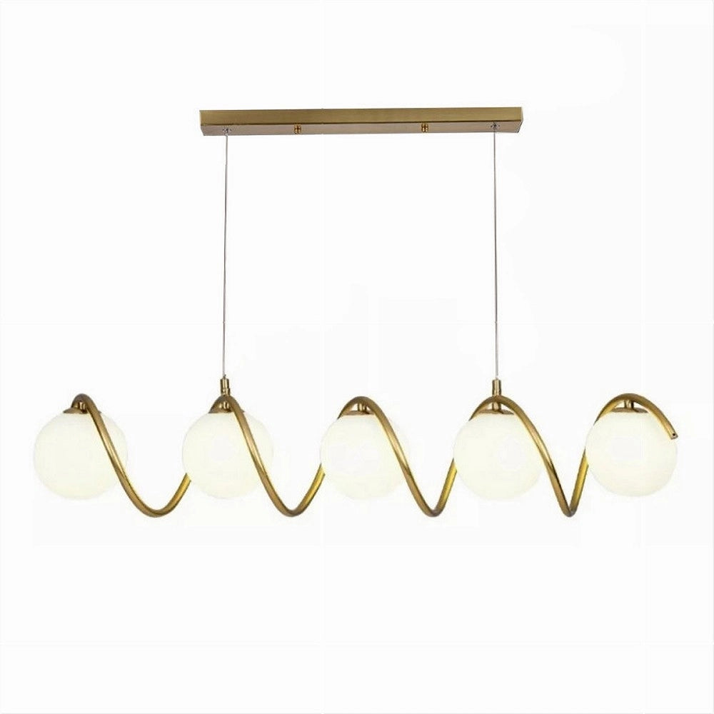 Trade Shop - Lampadario A Sospensione Soffitto Twister Con 5 Sfere Vetro Lampada Bronzo G9 B96 -