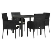 Mobili da pranzo e cuscini da giardino 5 pezzi in resina intrecciata nera 02_0014877