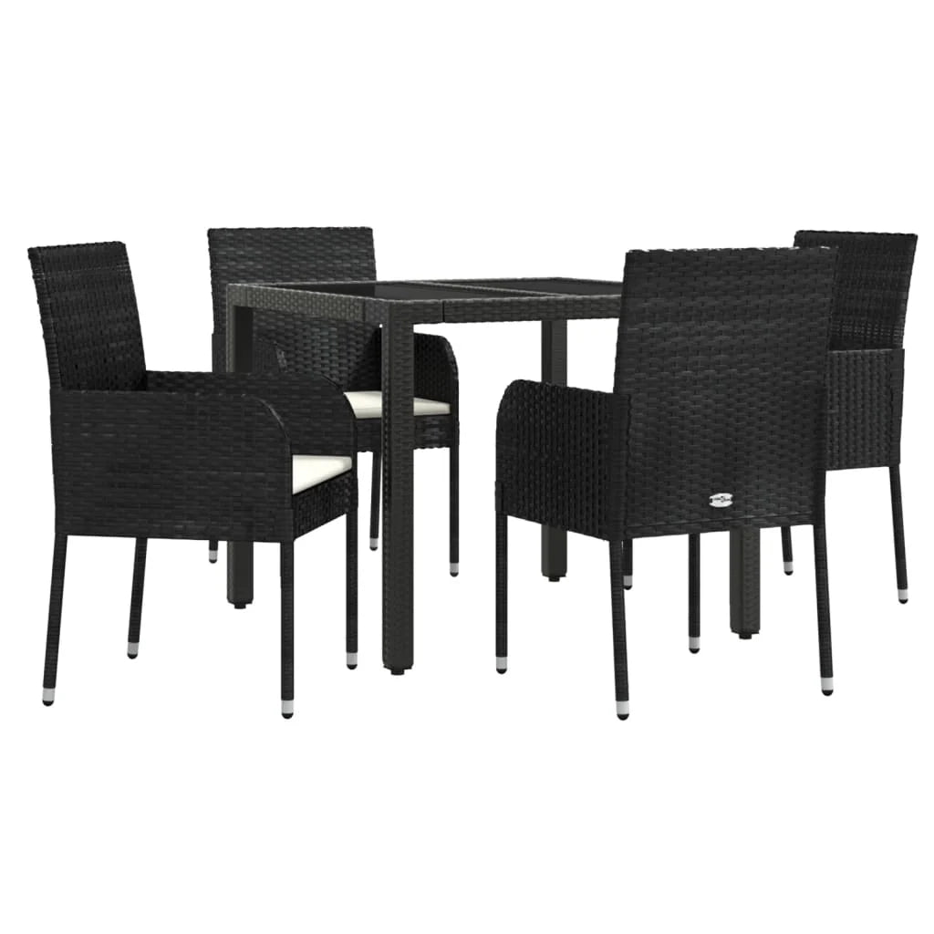 Mobili da pranzo e cuscini da giardino 5 pezzi in resina intrecciata nera 02_0014877