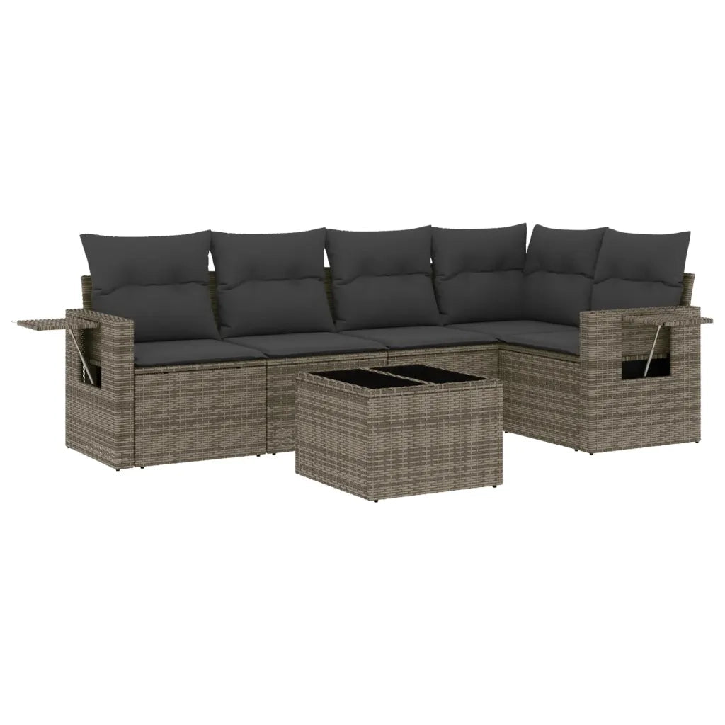 Set Divano da Giardino 6 pz con Cuscini Grigio in Polyrattan