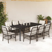 Set da Pranzo da Giardino 9pz con Cuscini Marrone in Polyrattan