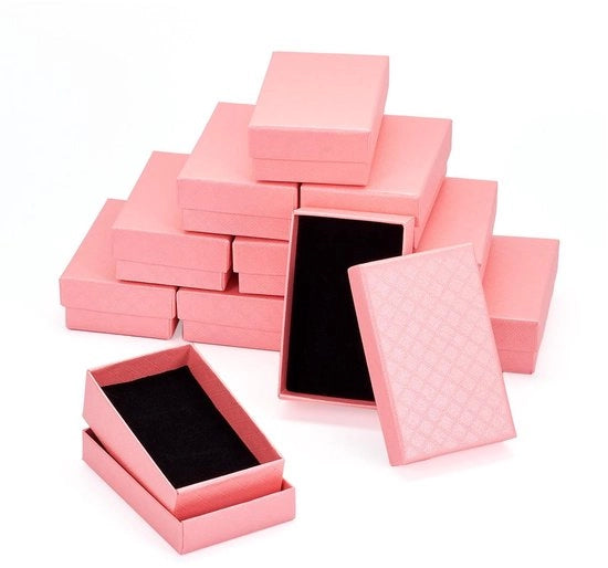 Scatola per gioielli da 12 pezzi - Cassetto per orecchini, collane e anelli - Stampato a riquadri - Materiale cartonato - Interfaccia in spugna - Scatola per gioielli sostenibile