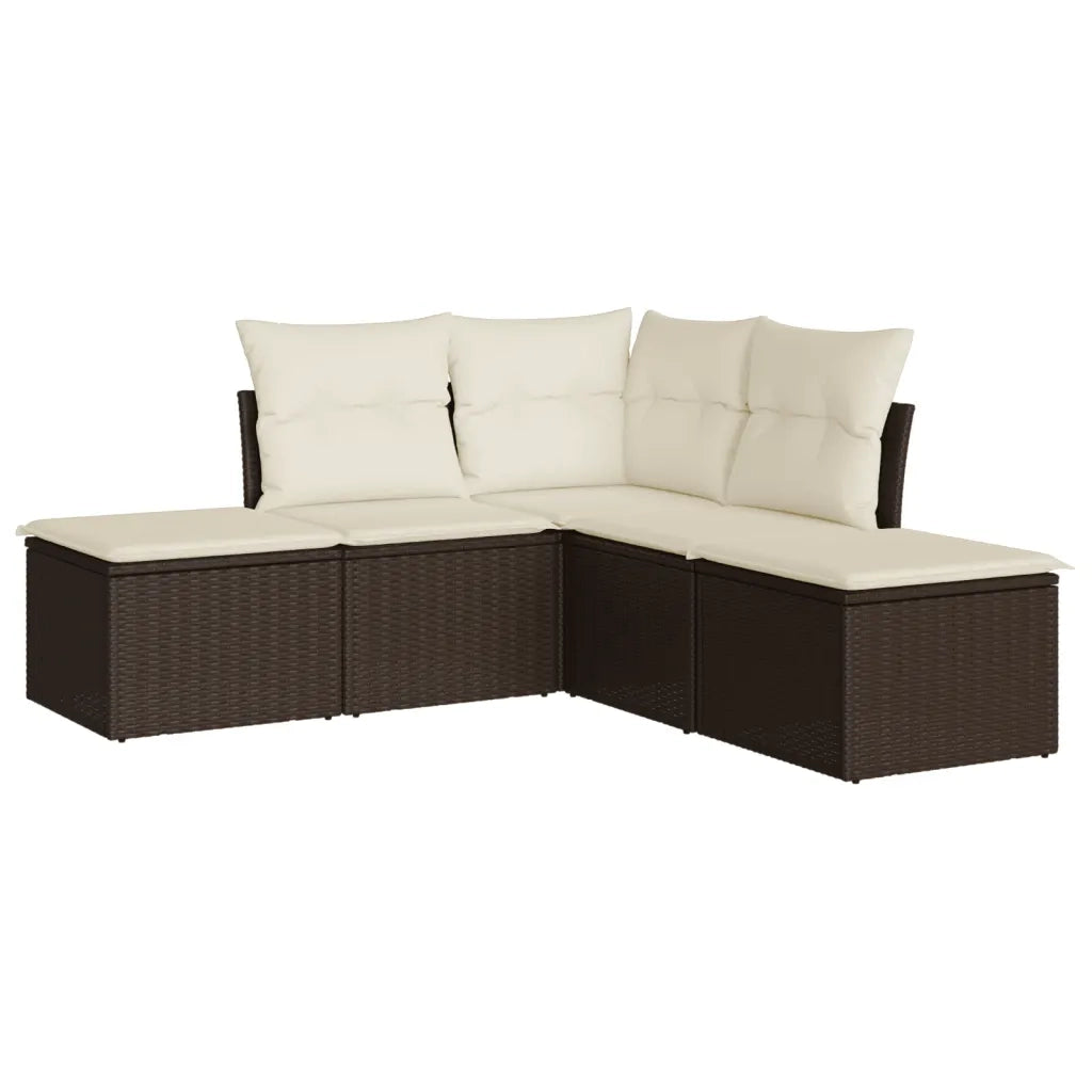 Set Divano da Giardino 5 pz | Set Salotto da Giardino con Cuscini Marrone in Polyrattan
