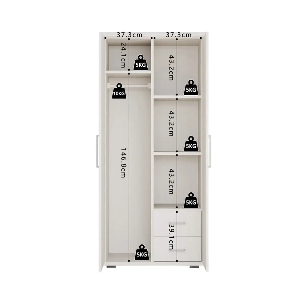 Armadio TOM 2 porte e 2 cassetti bianco 80 cm