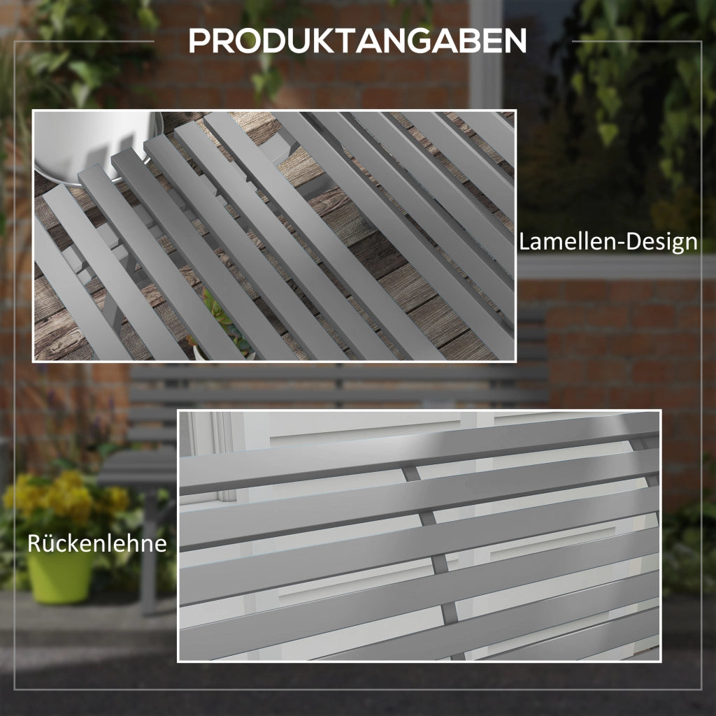 Panchina Da Giardino 2 Posti In Alluminio Grigio 123 Cm Per Esterni Con Schienale
