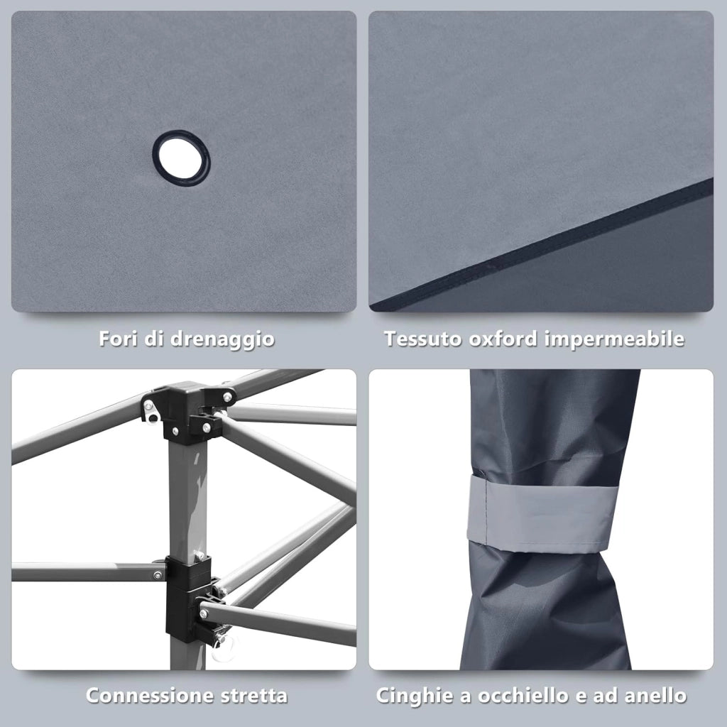 Gazebo da Giardino 3,95 x 3,95 M, Gazebo da Esterno con Tetto a 2 Livelli e 3 Altezze Regolabili, con Borsa,Tessuto Oxford, Ideale per Feste, Barbecue, Giardino, Spiaggia (Grigio)