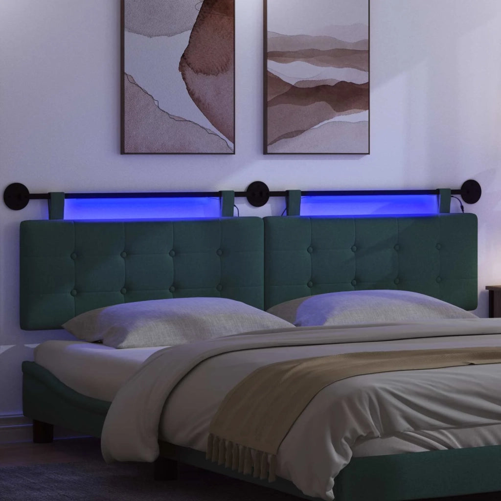 Testiera | Testata sospesa Con luce LED Verde Scuro Tessuto