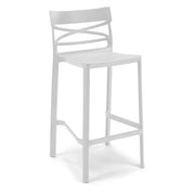 Sgabello Bianco in polipropilene FLOW con poggiapiedi H65, MADE IN ITALY, resistente ai raggi UV, design moderno, ideale per sala da pranzo, cucina, bar, ristoranti o giardino