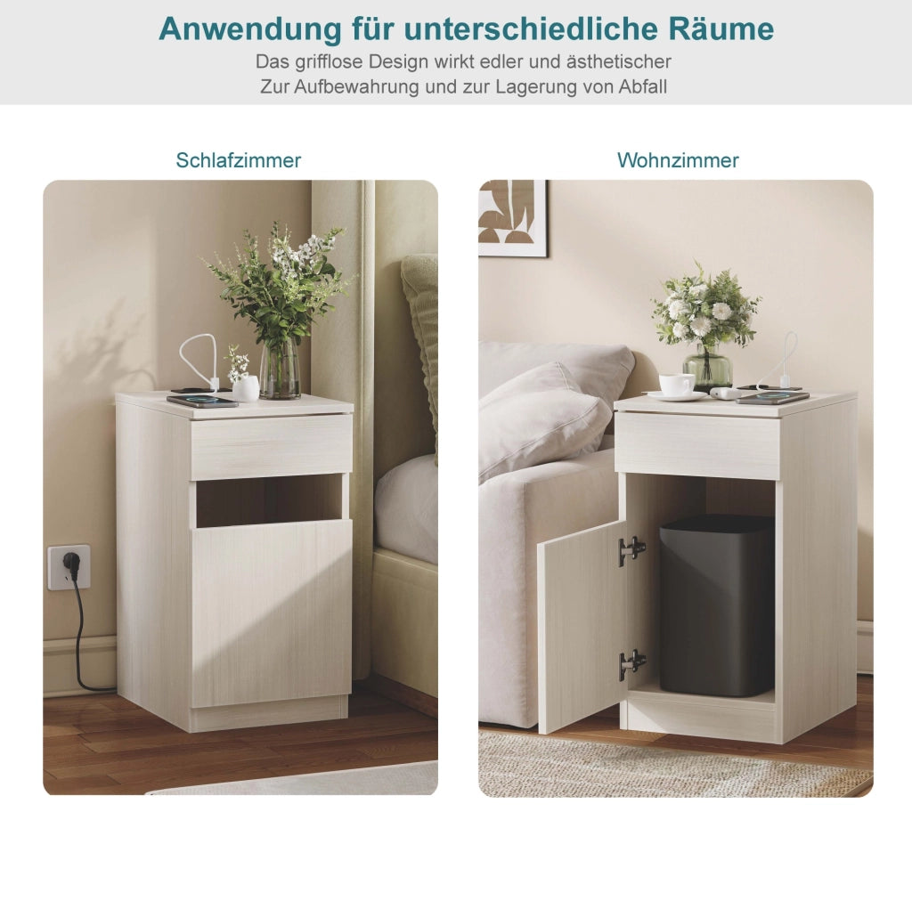 Comodino bianco in MDF con ricarica USB e presa