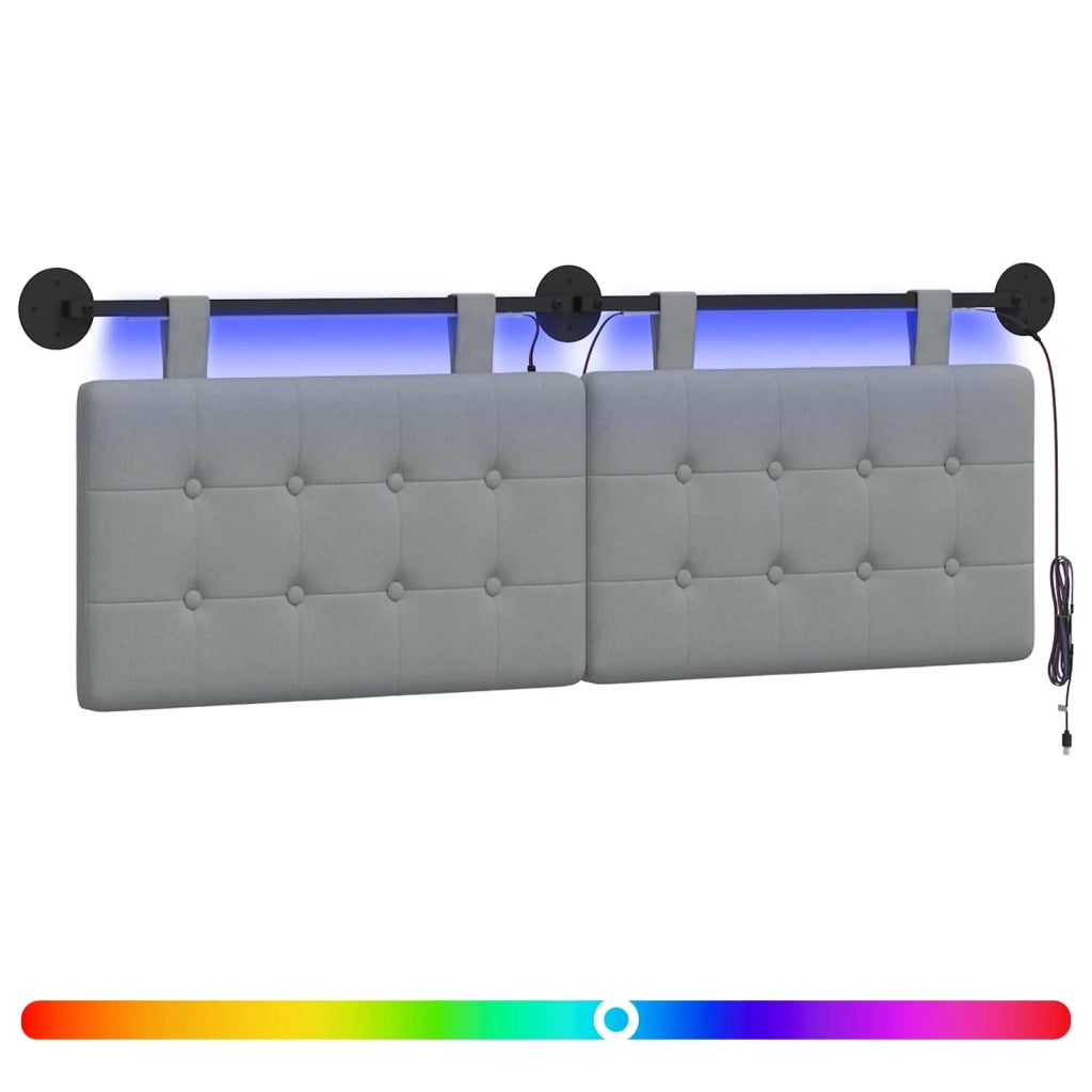 Testiera sospesa Con luce LED Grigio Chiaro Tessuto