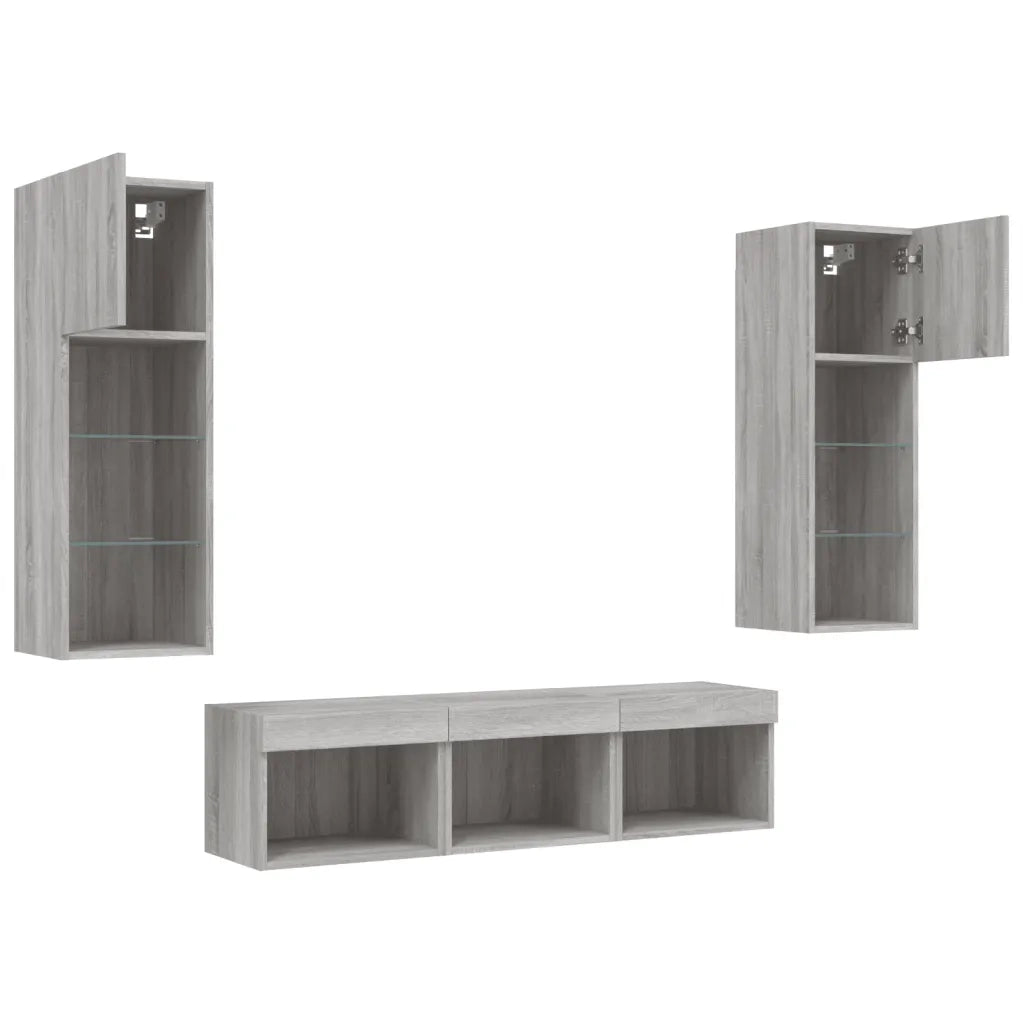Mobili TV a Muro con LED 5pz Grigio Sonoma in Legno Multistrato 3216602