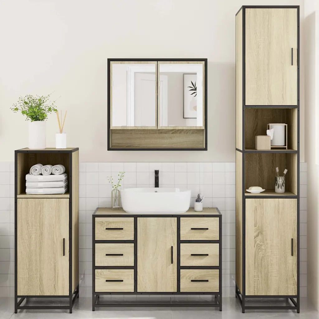 Set Mobili da Bagno 4 pz Rovere Sonoma in Legno Multistrato 3301231