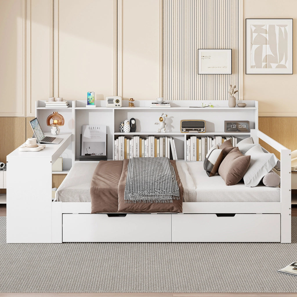 DIVANO LETTO Multifunzionale 140x200 cm Legno Bianco con scrivania e presa