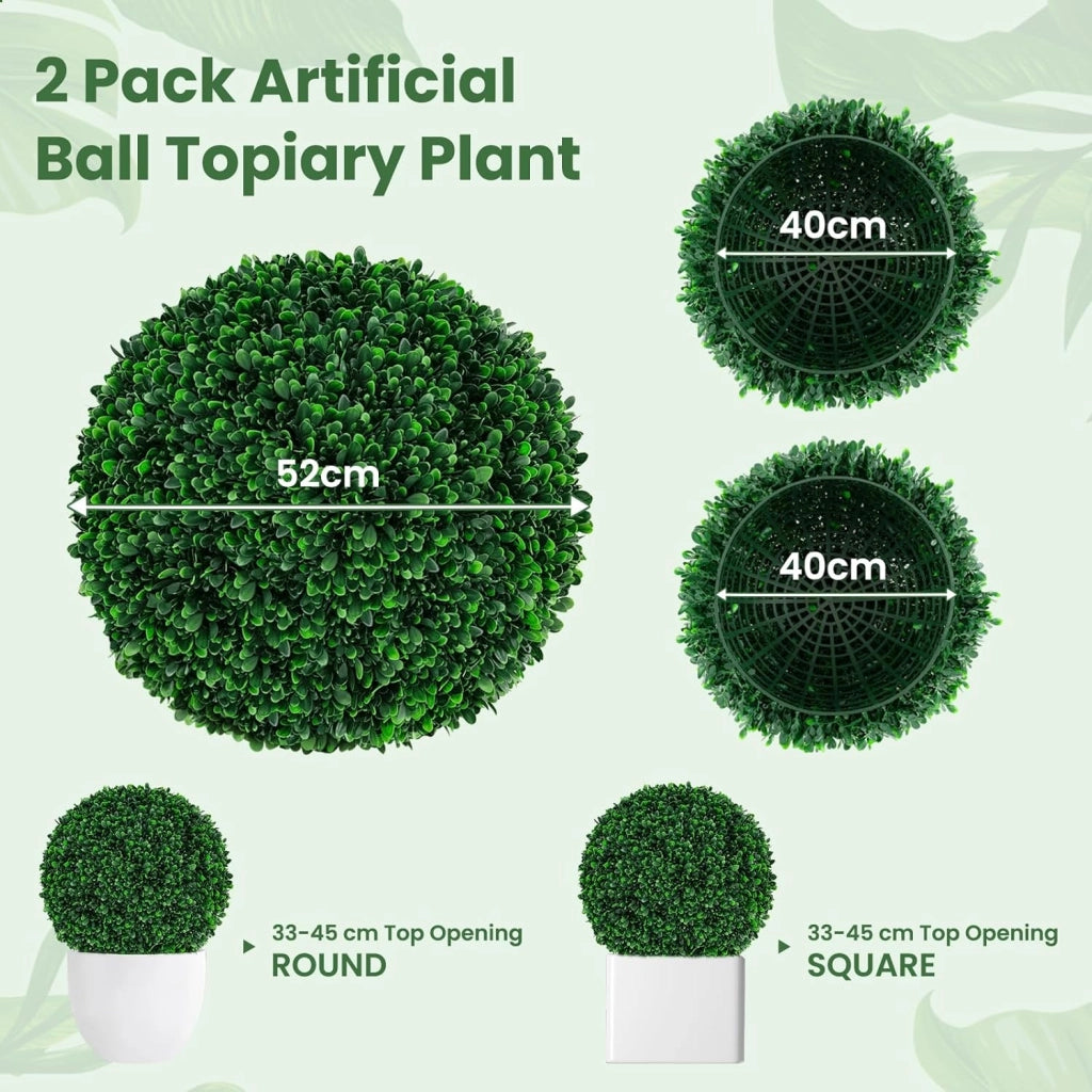 Set di 2 palline in topiaria artificiale da 52 cm, finte, con foglie perpetue, resistenti al sole, arbusti verdi rotondi, per giardino, cortile, veranda, matrimonio