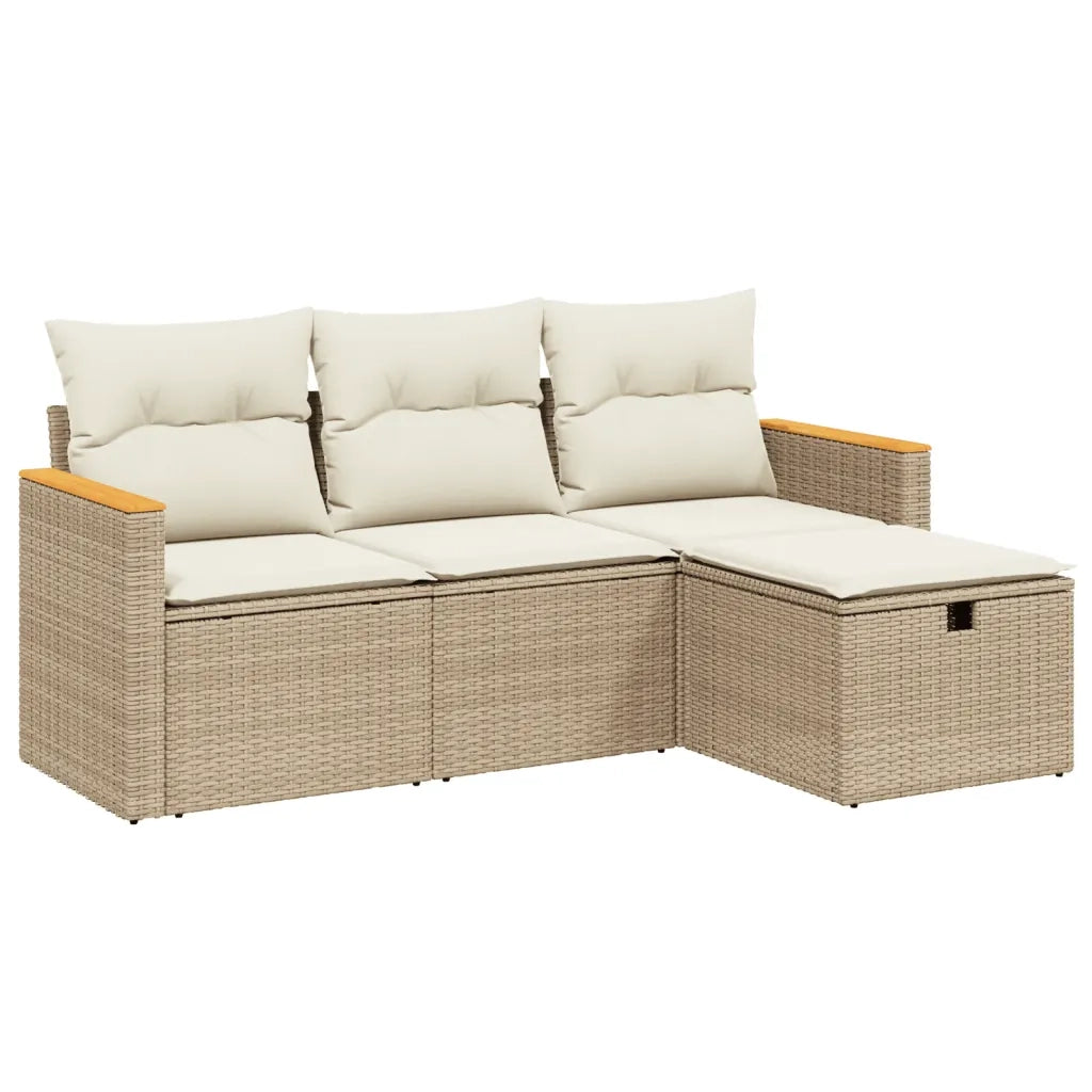 Set Divano da Giardino 4 pz con Cuscini Beige in Polyrattan